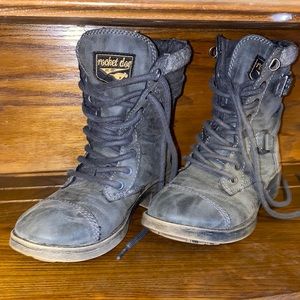 Rocket Dog gray 7 moto combat fall boots wool woven accent great condition lace^